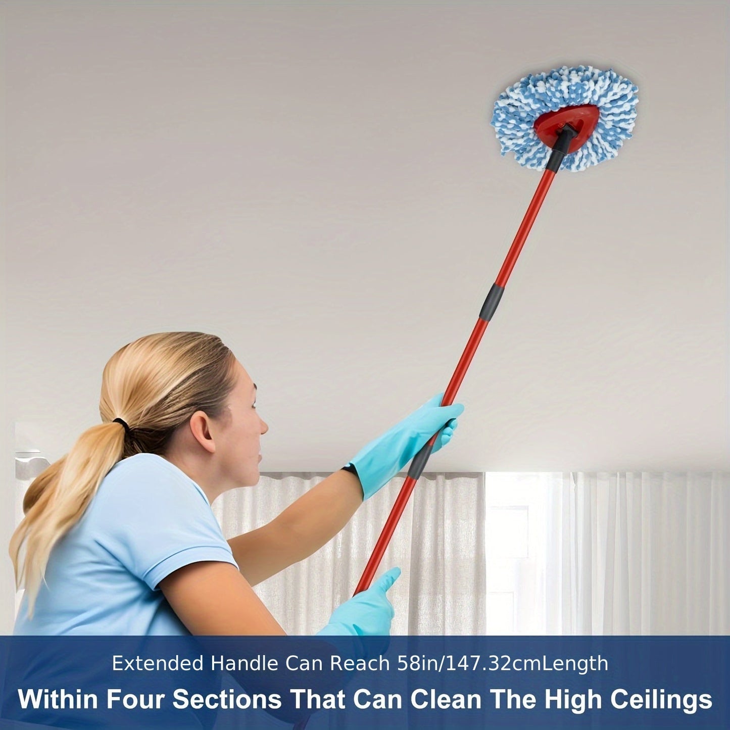 Get two pieces of Microfiber Spin Mop Refill Set with a sturdy 4-Section Iron Handle, compatible with O-Cedar EasyWring & RinseClean 2-Tank Systems. The handle is adjustable from 76.2cm to 147.32cm for effective floor cleaning.