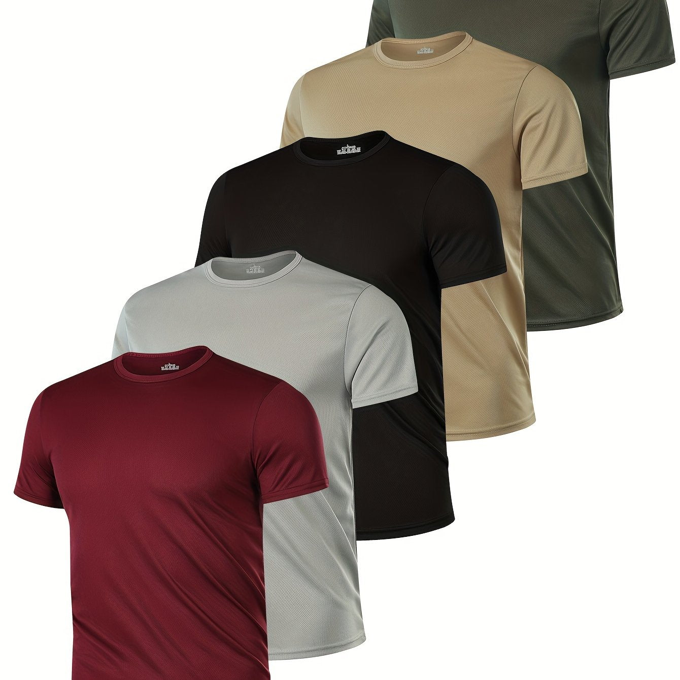 5 Men's Quick-Dry Running T-Shirts in Black, Short Sleeve, and Lightweight Polyester for Summer Sports and Casual Wear.