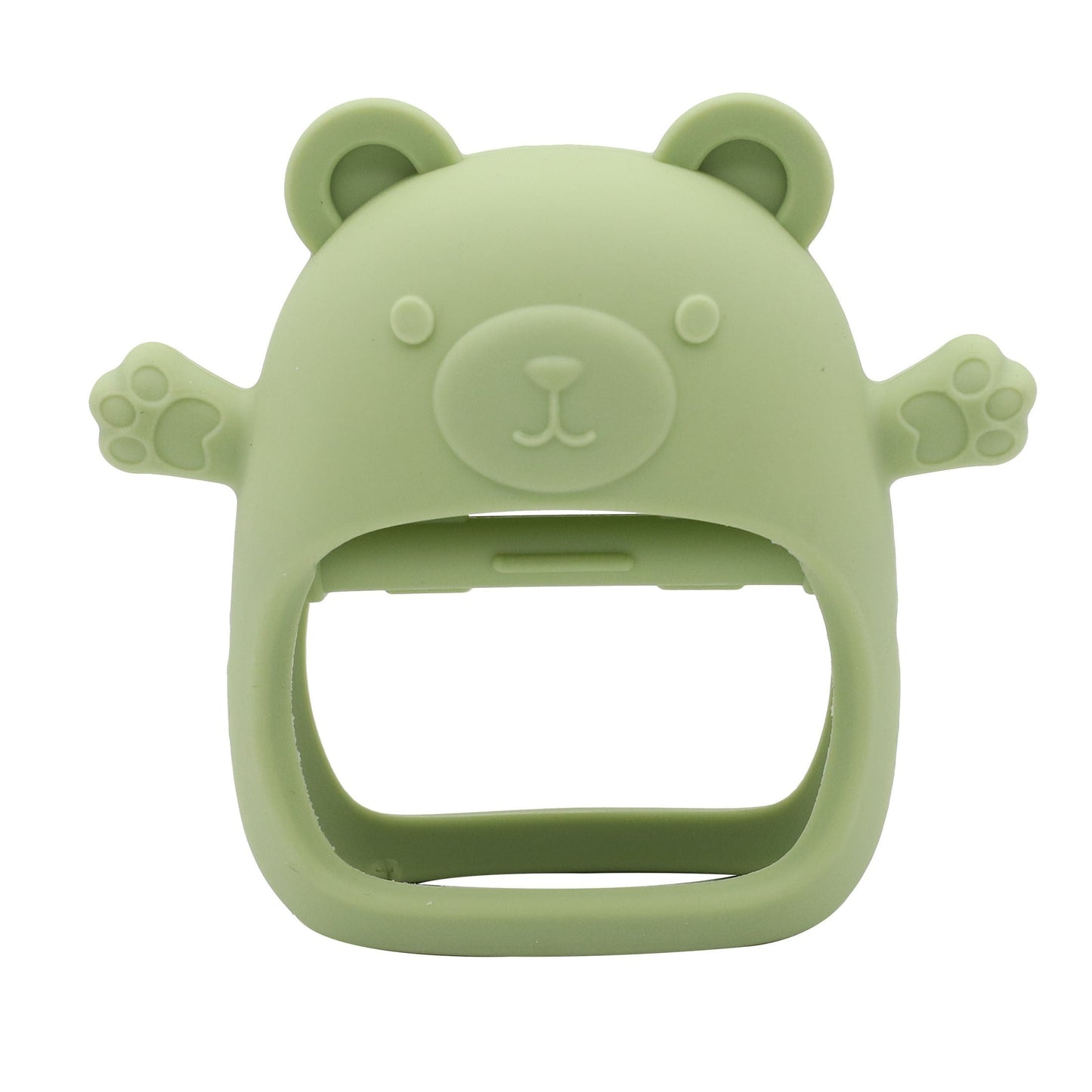 Children's Teether Gloves featuring an Adorable Bear Silicone Teether for Fall Prevention. This Teething Toy is Gentle to the touch and Suitable for Sucking. Perfect as a New Year's Gift!