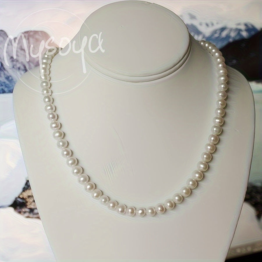 Handmade Freshwater Pearl Necklace with Openwork Clasp - 7-8mm, Elegant and Luxurious, June Birthstone, Versatile for Daily Wear or Wedding, MYSOYA Brand, Comes in Beautiful Gift Box - Perfect Christmas Gift for Him or Her.