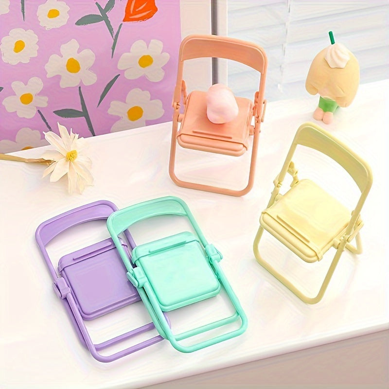 Folding Chair Phone Holder made of Plastic - Single Pack, Chair-shaped Tabletop Mini Jewelry Stand, Portable Display Rack with Rectangle Base, Perfect for Desk & Reading, No Electricity Required