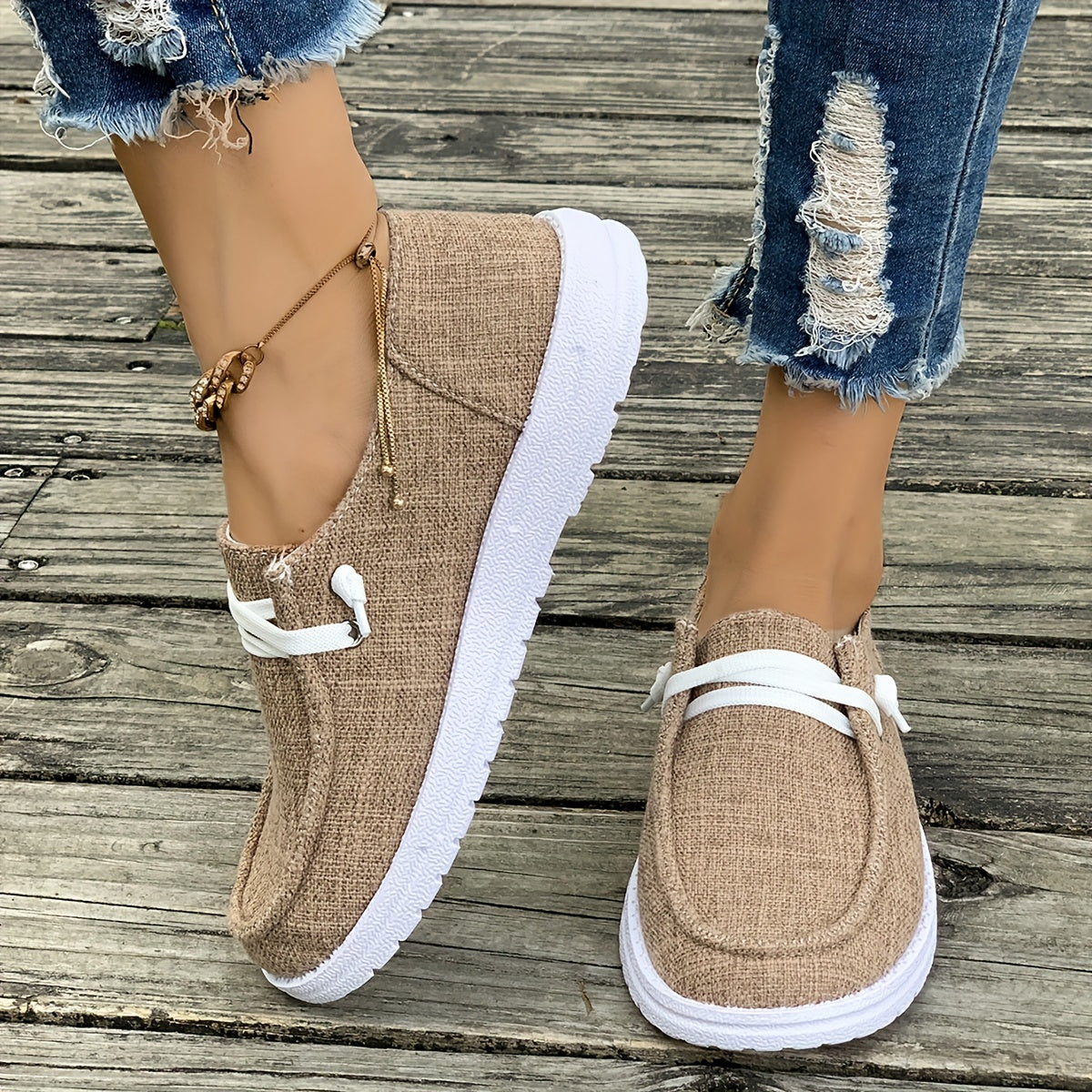 Women's fabric shoes with TPU sole and fabric insole - slip-on casual footwear with plain toe and simple, elegant design. Durable TPU sole, perfect for all seasons.