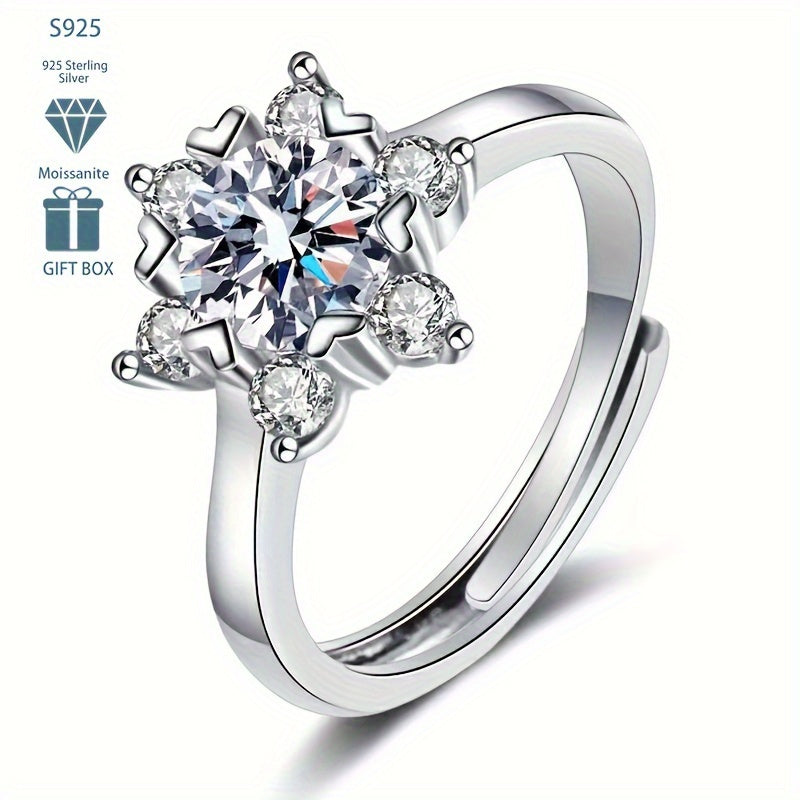 Exquisite 1CT Moissanite Star Engagement Ring in Elegant S925 Silver - Ideal for Weddings & Special Events, Offered in 5 Stunning Colors for Christmas, Valentine's Day, Snowflake Party, with a Touch of Luxury and Classic Sophistication, Featuring