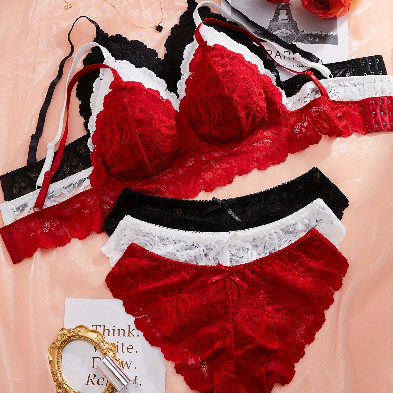 3-piece sexy lace lingerie set for women