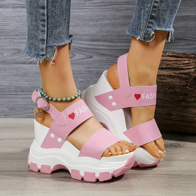 Women's Wedge Heeled Sandals with Ankle Strap and Metal Buckle, Fashionable Casual Footwear