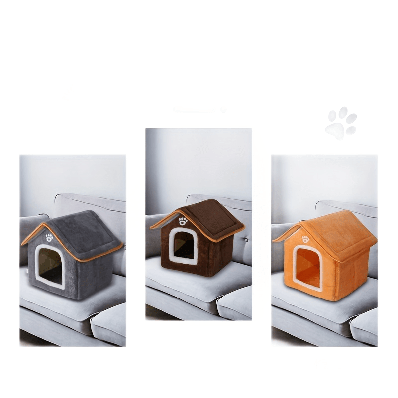 Cozy Pet House with Four Seasons Washable Enclosed Warm Dog Bed Cat Shelter made from Polyvinyl Chloride Material, Non-Skid Bottom, Assembled.