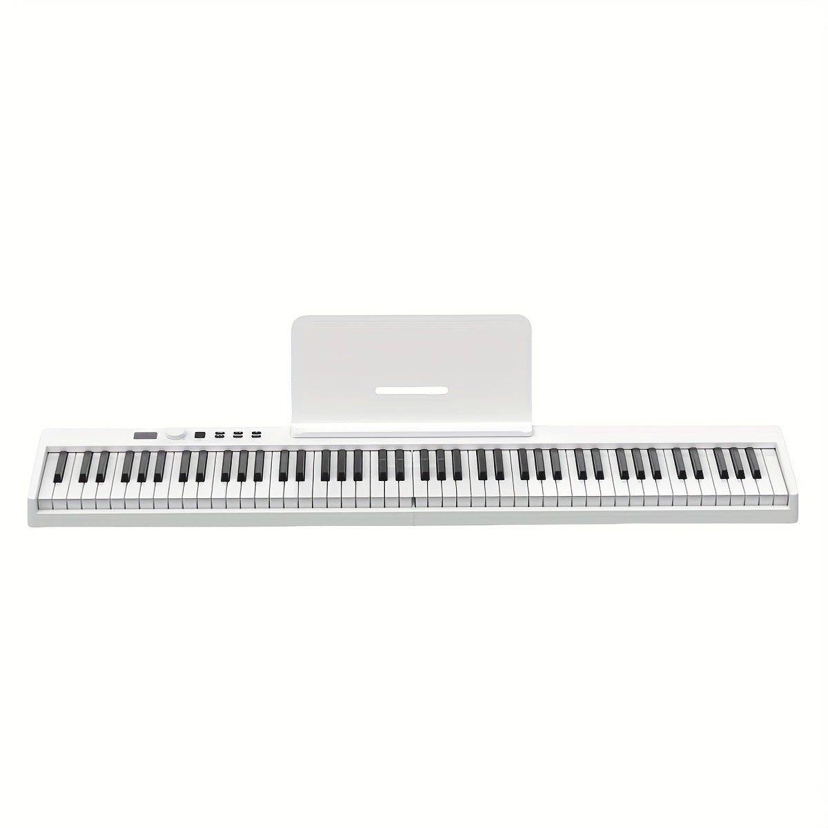 88-Key Electronic Piano in black with 128 rhythms, 128 sounds, and 20 demonstration songs. Portable and suitable for beginners, it fits standard piano size and features LED display. Can be