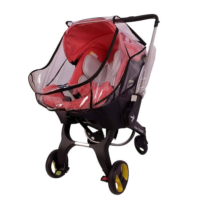 Protect your baby from rain, wind, snow, and dust with our Baby Stroller Rain Cover. Made of waterproof, breathable EVA material, this cover features a U-shaped zipper door for quick access and side ventilation for added comfort. Suitable for all four