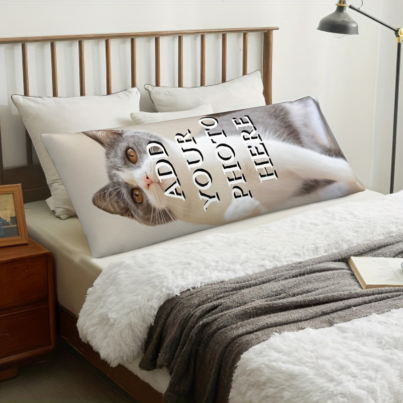 Get a personalized cat or dog image body pillowcase measuring 50.8x137.16 cm. This long hug pillow cover is made with soft plush short fabric and features a double-sided print with an invisible zipper. Suitable for adults aged 14 and up, this makes a