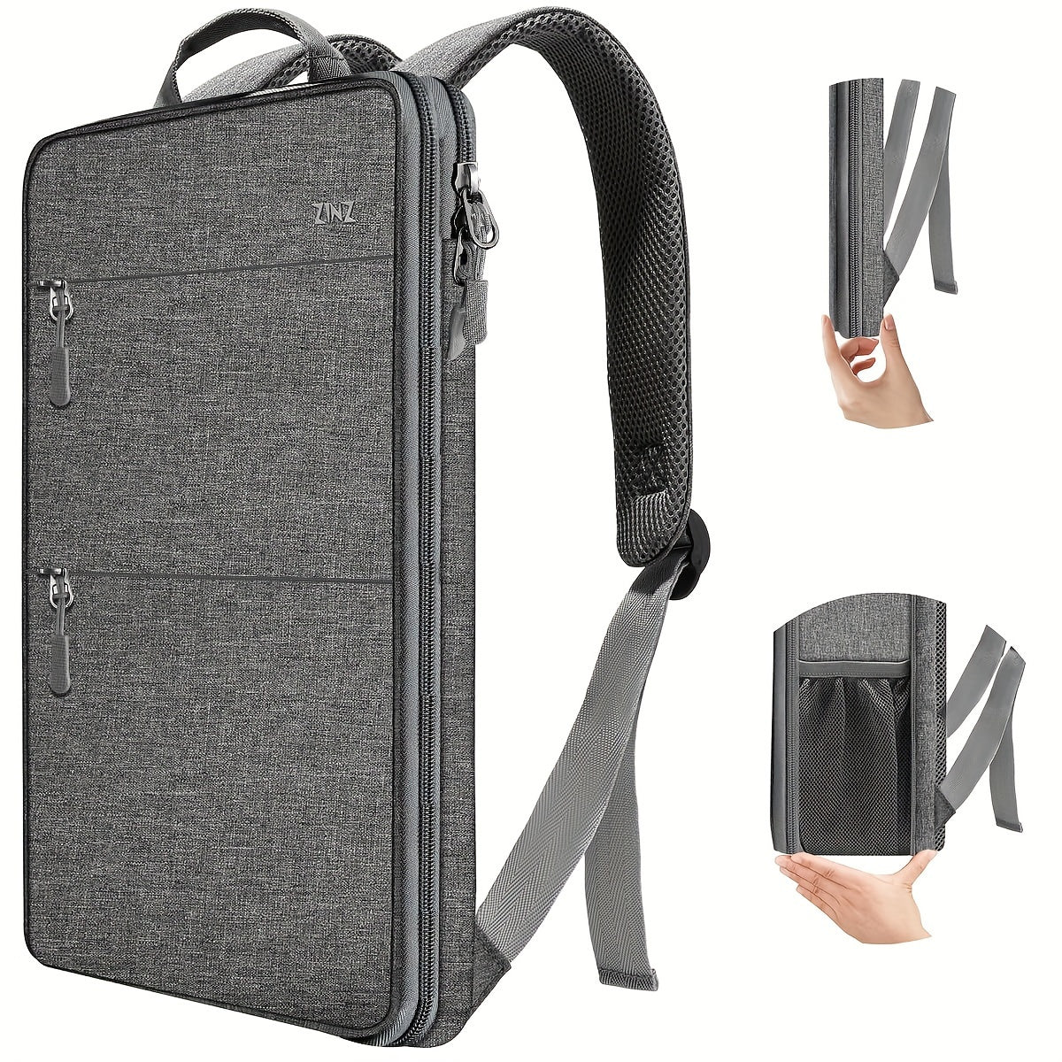 Ultra-slim laptop backpack for 35.56-40.64cm laptops, spill-resistant with durable polyester material.