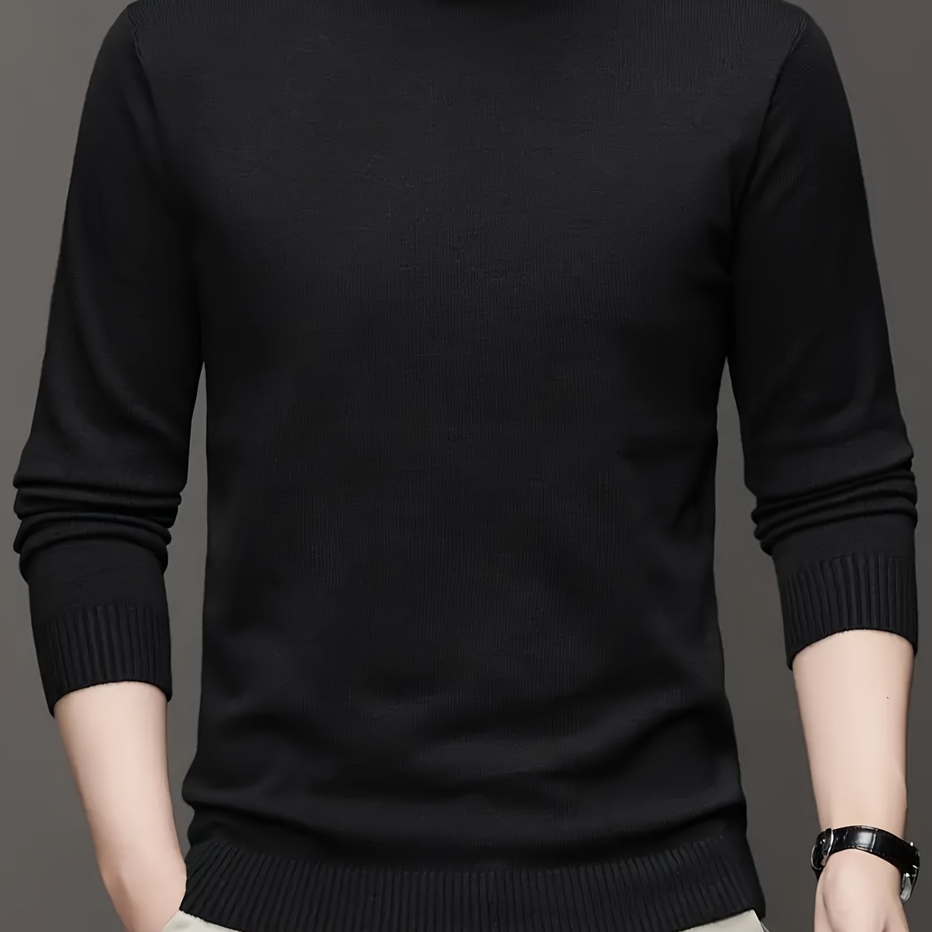 2024 Men's Solid Color Turtleneck Knitted Sweater Pullover, Warm Underwear Top for Autumn and Winter.