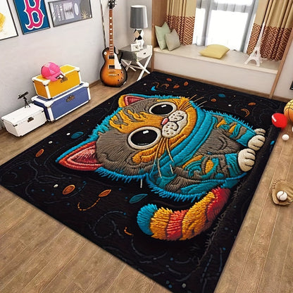 [Top Pick] Adorable Cartoon Cat Plush 8mm Indoor Rug - Easy to Clean, Ideal for Bathroom, Kitchen, Living Room & Bedroom