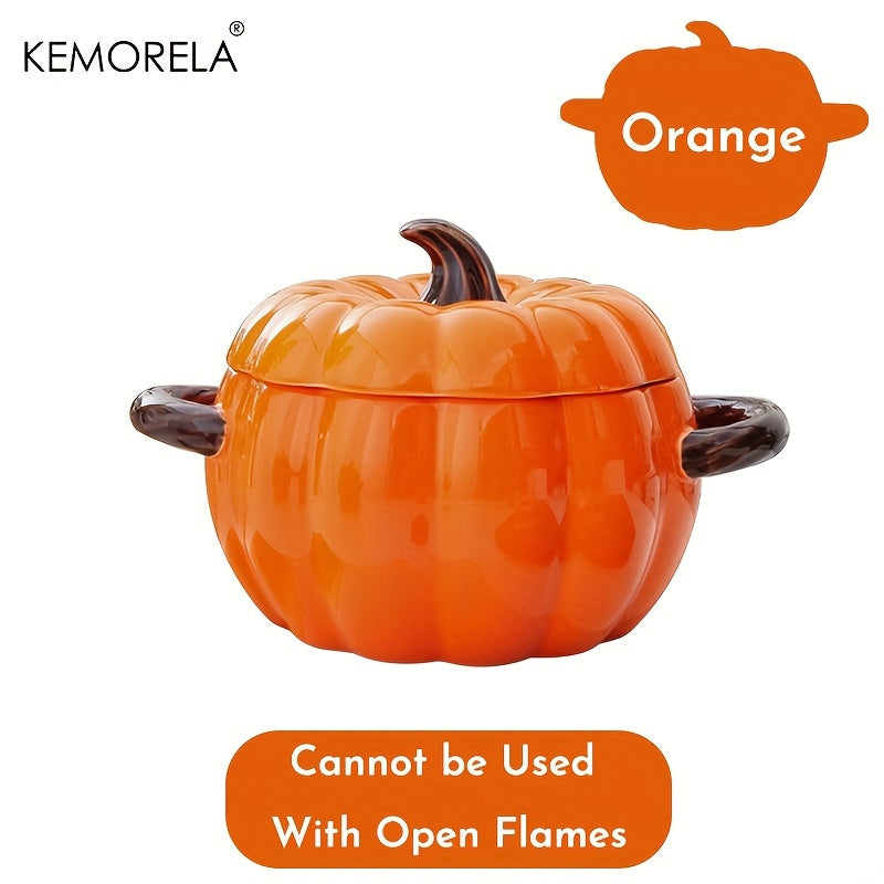 Introducing the KEMORELA 50oz Large Ceramic Pumpkin Pot with Lid! This versatile pot is ideal for adding a festive touch to your Halloween, Thanksgiving, and Christmas decor. Perfect for baking, serving, and storing your favorite dishes. Upgrade your