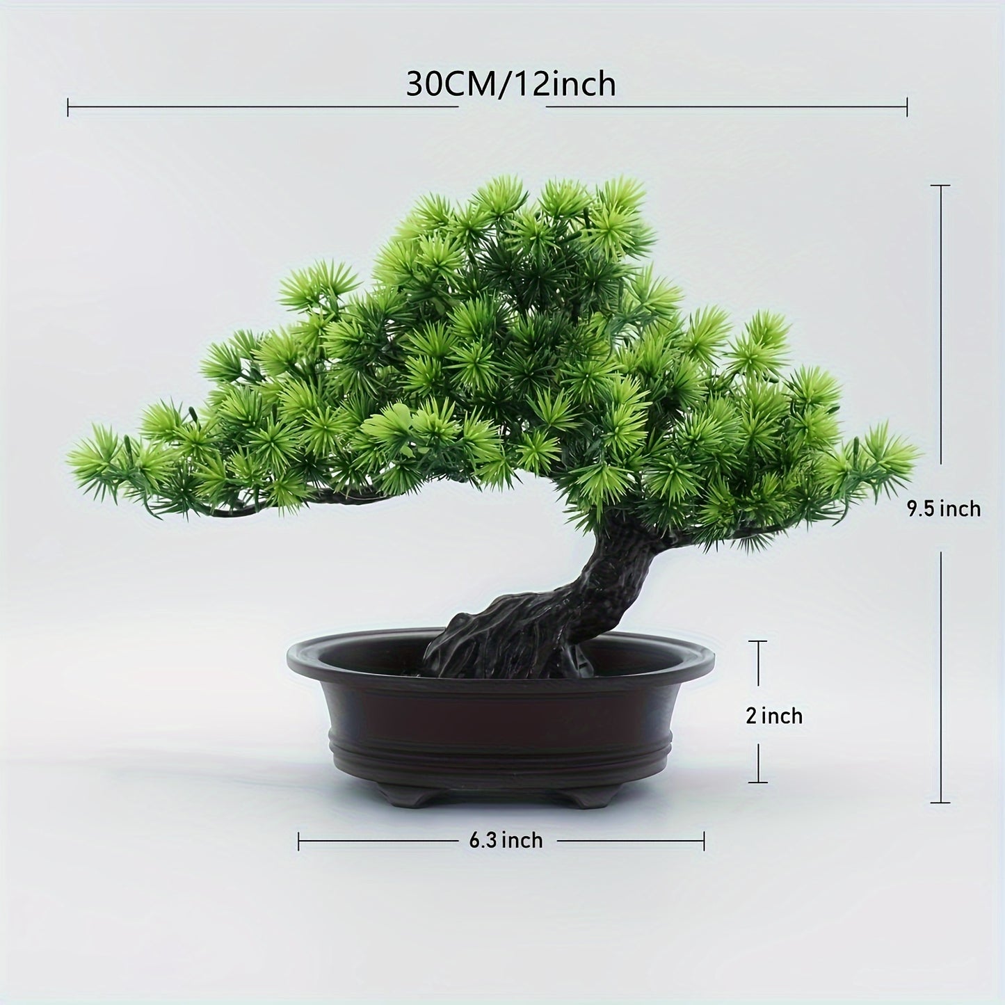 1 Artificial Pine Bonsai Tree in Black Pot - 24.13cm Tall, Low Maintenance Indoor Greenery for Home Decor