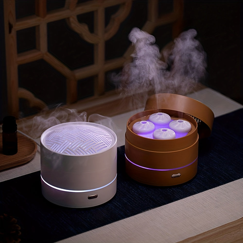 200ml Ultrasonic Steaming Bun Aroma Diffuser with Four Spray Design, LED Night Light, and Essential Oil Diffuser for Home and Office