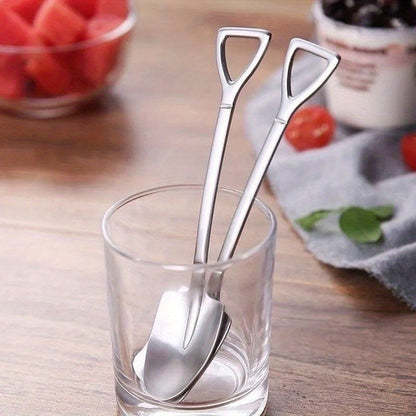 Set of 8 Stainless Steel Coffee & Ice Cream Spoons - Unique Shovel-Shaped Design with Comfortable Handles, Ideal for Events and Celebrations