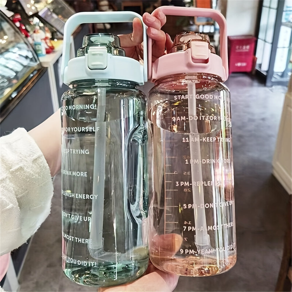 Large capacity sports water bottle with straw, portable and leak-proof for fitness and outdoor activities, made of durable PC material, 2000ml.