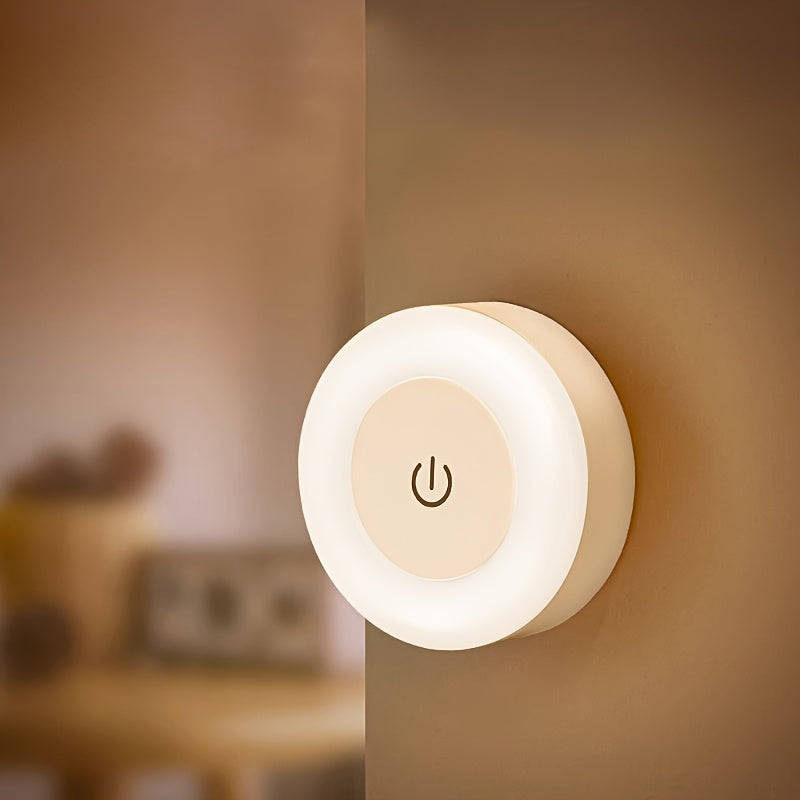 Touch-sensitive LED night light with adjustable brightness, perfect for bedroom decor and lighting up corridors, bedrooms, bathrooms, living rooms, and closets in warm or cool light.