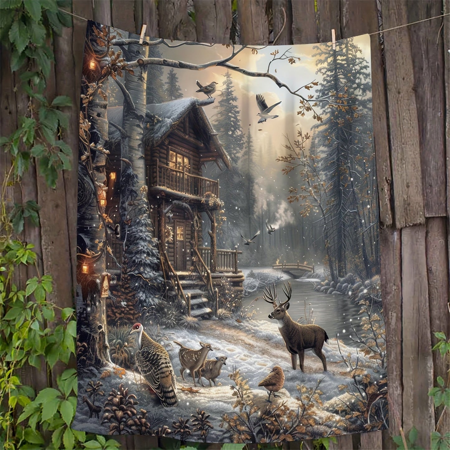 Soft flannel forest elk blanket, ideal for keeping warm and cozy while watching TV, napping, or traveling. Perfect for use on beds, sofas, or for snuggling up in nature.