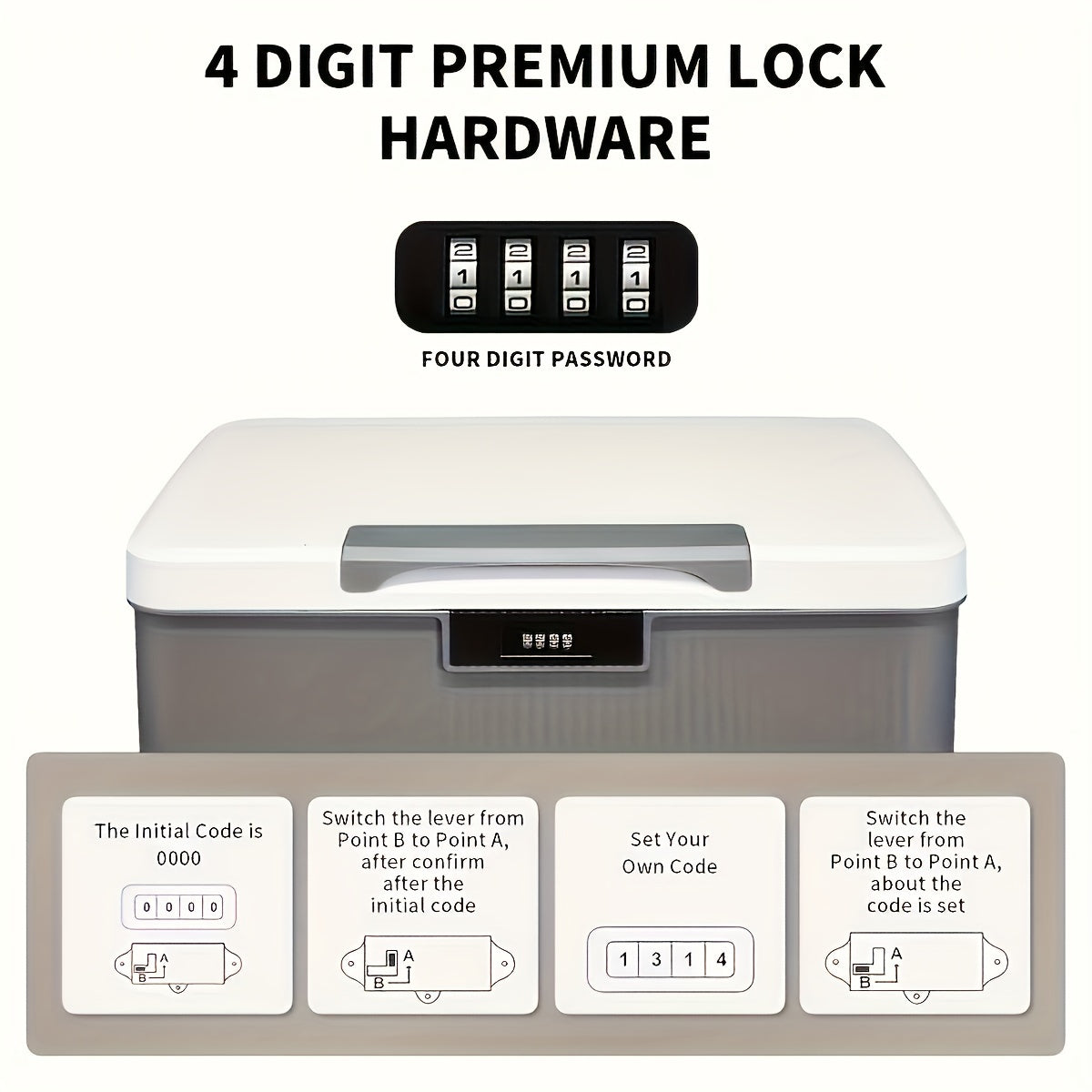 Lockable storage box for valuables, documents, and passwords - perfect for home, office, or dorm.