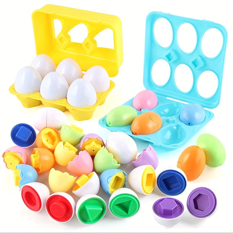 ELAVEROMO Smart Egg Puzzle Set - 6-Piece Educational Toy for Kids 12M+, Improves Shape Recognition and Fine Motor Skills, Made of Durable ABS Material, Comes in Assorted Colors