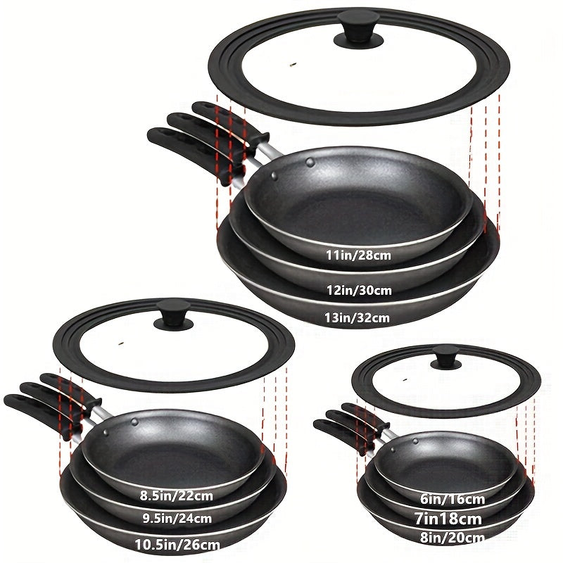 This universal pot lid is suitable for use with pots, pans, and skillets. It features a heat-resistant silicone rim and tempered glass, and can fit cookware diameters ranging from 15.24cm to 33.02cm. The lid is dishwasher safe and made without BPA.