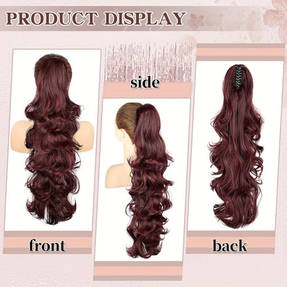 YUSULAXI 71.12cm Deep Wave Claw Clip Ponytail Extension - Soft, Voluminous Synthetic Hairpiece in Brown with Water Wave Texture for All Women