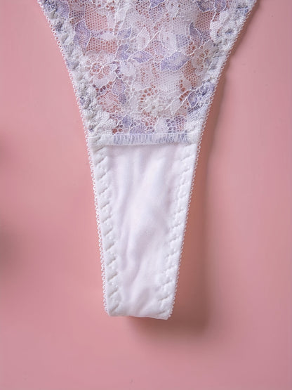 Sexy lingerie and underwear for women, including floral lace thongs and cut-out bow tie panties.