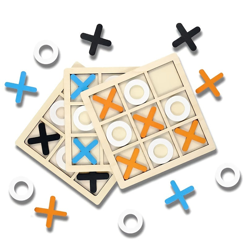 Small Wooden Tic-Tac-Toe & Chess Set - Fun Game for Kids, Great Birthday Present for Boys & Girls, Perfect for Party Gifts & Holiday Treats