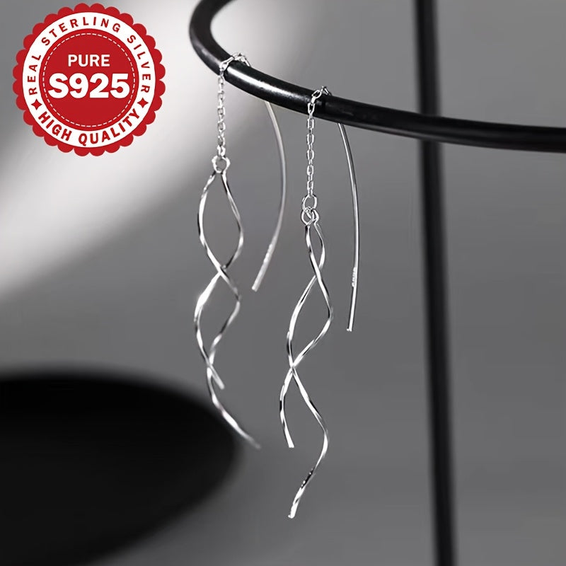 Sterling Silver Long Tassel Earrings with Wavy Design for Women, Elegant and Eye-catching Summer Jewelry, Perfect for Daily Wear, Wedding, Engagement, Bridal Events, and Holidays, Lightweight at 2.6g