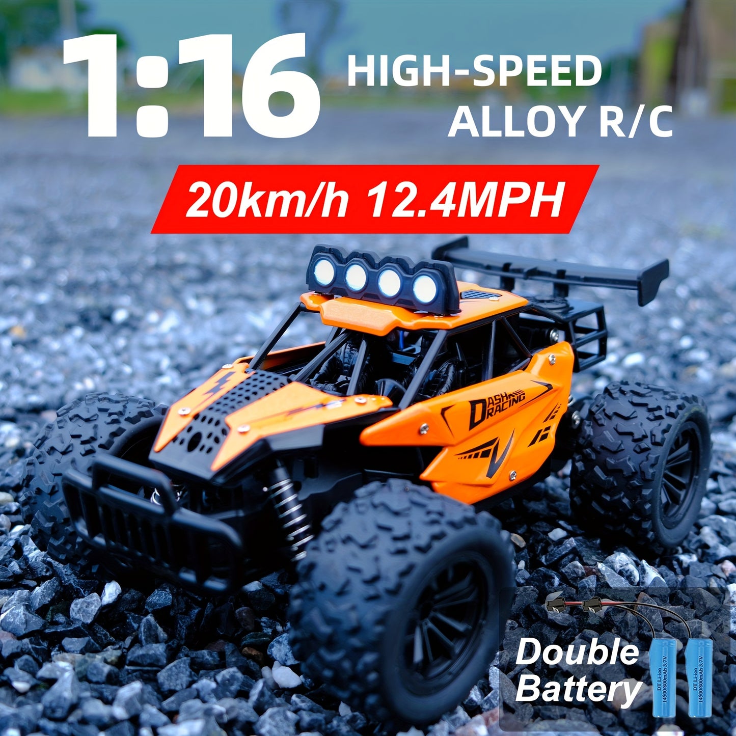 K.K 1:16 Scale High-Speed RC Truck with Alloy Body, Double Battery, and 20 km/h Speed. Includes 2.4G Remote Control in Blue & Black Design. Ideal Gift for Boys and Girls.