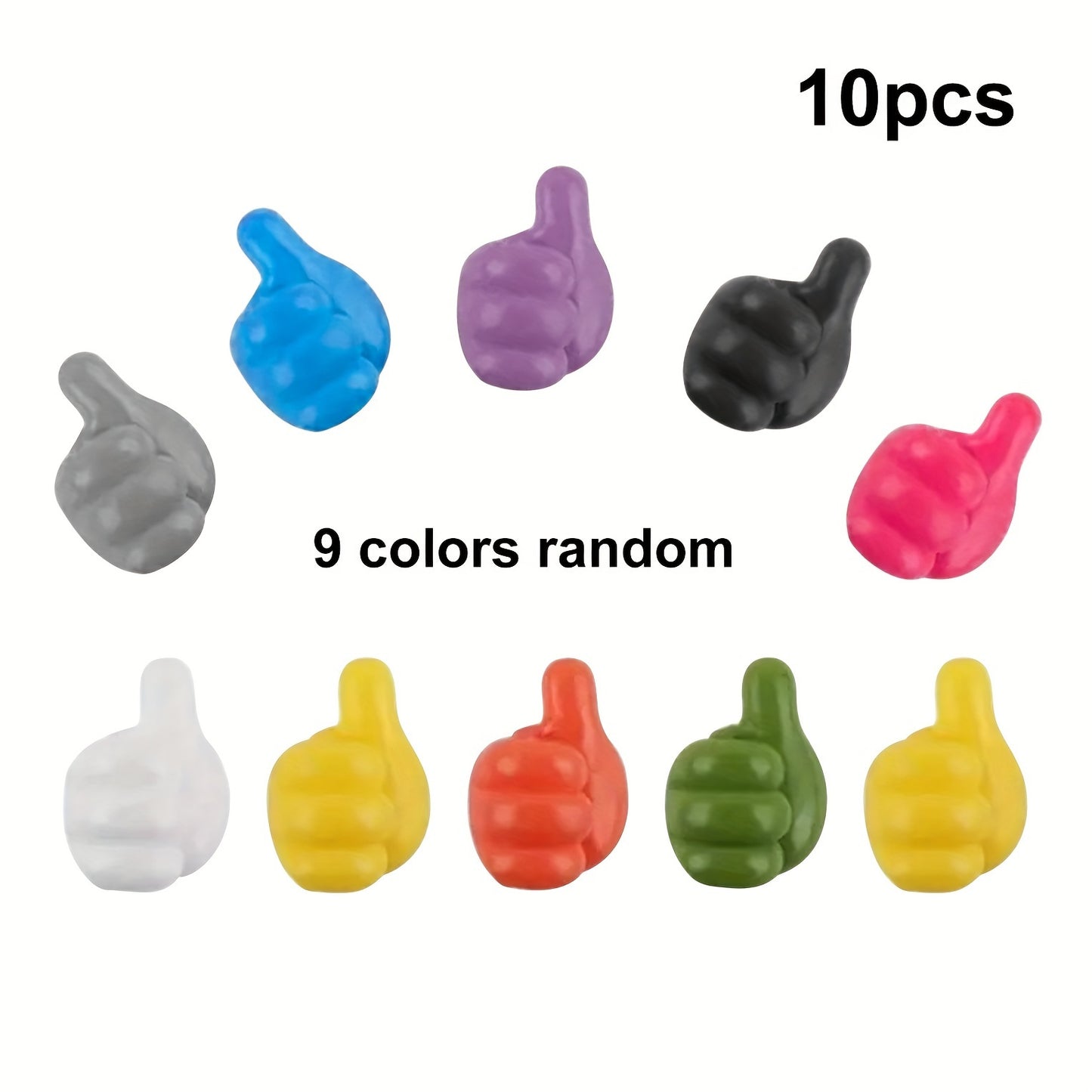 10 Hand-Shaped Rubber Hooks for Cable Organization in Random Color