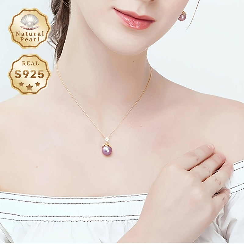 MUFAN's Elegant Freshwater Pearl Necklace features a 11-12mm natural purple June birthstone pendant with zirconia accents on a S925 silver chain. Perfect for daily wear or gift-giving, this necklace comes in a luxurious gift box and is free of any