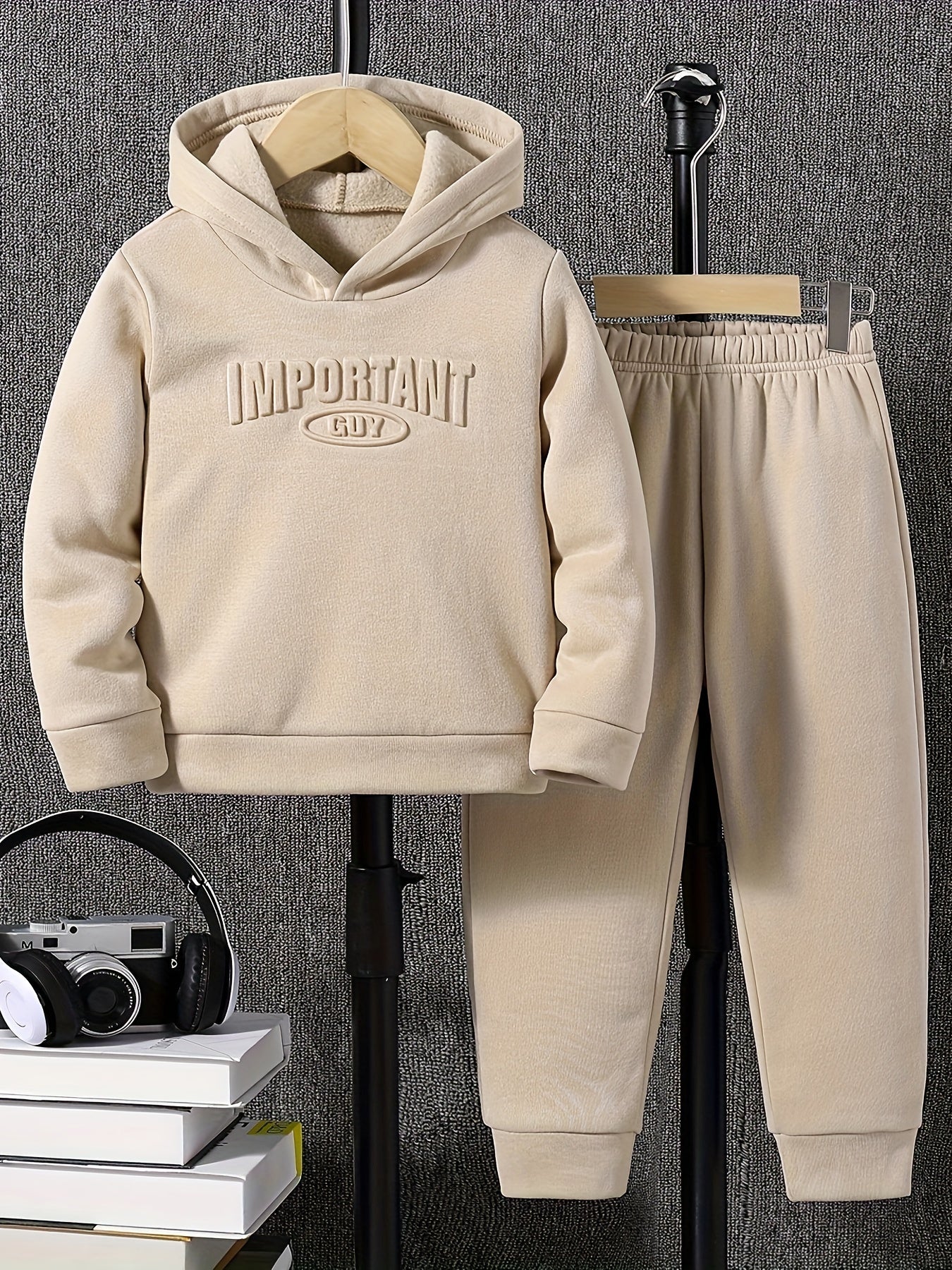 Boy's casual co-ord set with long sleeve hoodie and jogger pants for daily and outdoor wear in spring and fall.