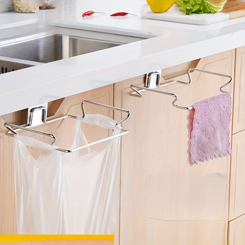 1/2 pieces of stainless steel hooks for holding garbage bags, a wall-mounted plastic bag storage rack designed for the kitchen and bathroom. Useful for organizing and storing kitchen accessories.