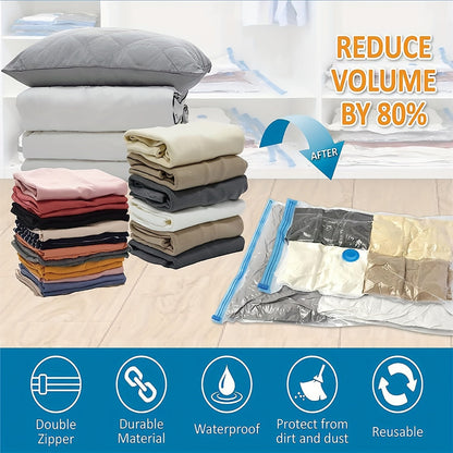 Set of 10 Vacuum Compression Storage Bags - Dustproof Containers for Clothes, Blankets, and Shirts. Convenient Space Saving Organizer for Dorms, Closets, Wardrobes, Bedrooms, Bathrooms, and Travel. Ideal for maximizing storage space.