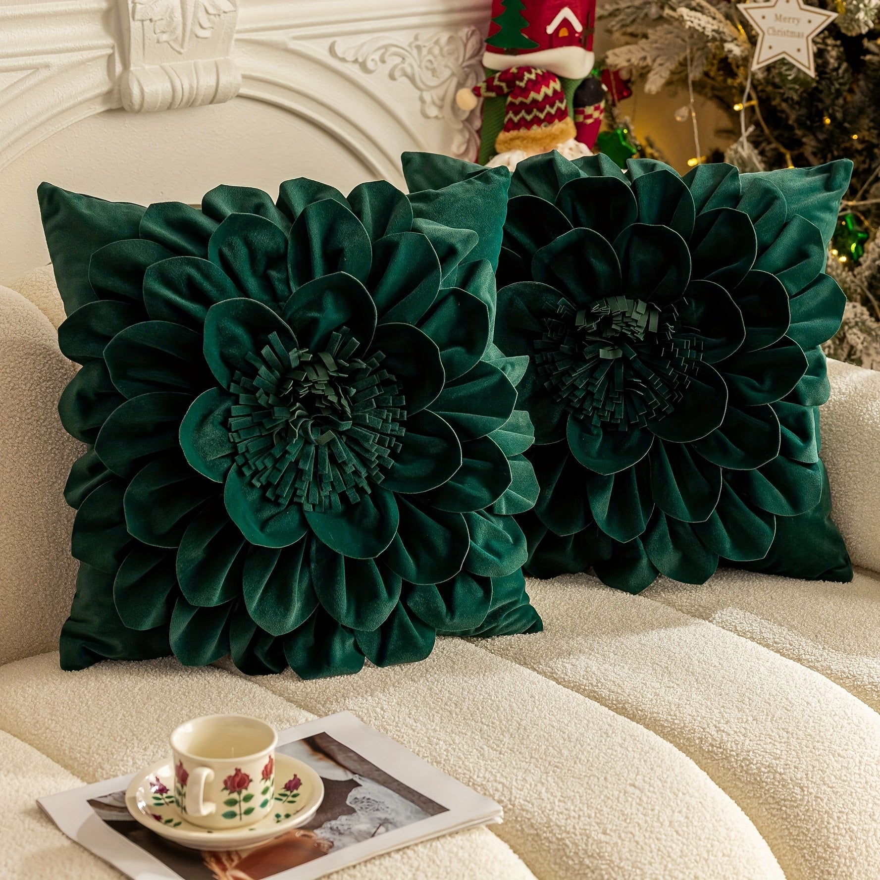 Get into the holiday spirit with our Festive 3D Floral Velvet Pillow Cover featuring a soft, frosted finish. Elevate your holiday home decor with options available in Orange, Purple, Red, Green, and Blue. (Pillow Not Included)