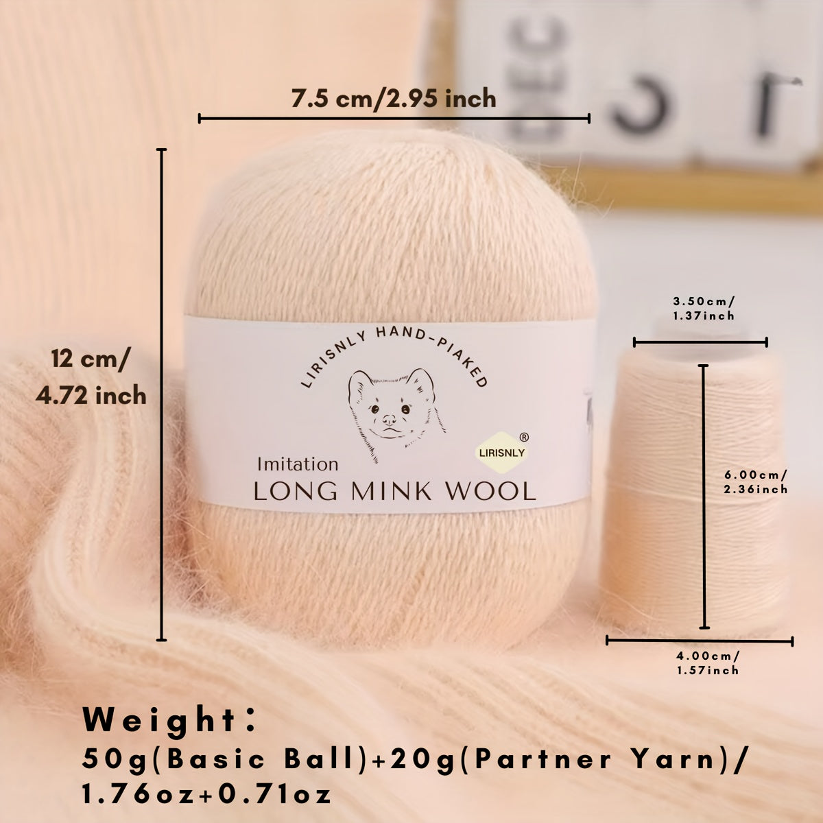 4pcs of faux mink wool and long wool totalling 280g, with 50g faux mink wool and 20g companion thread each. Skin-friendly and warm, suitable for knitting scarves, sweaters, hats, etc.