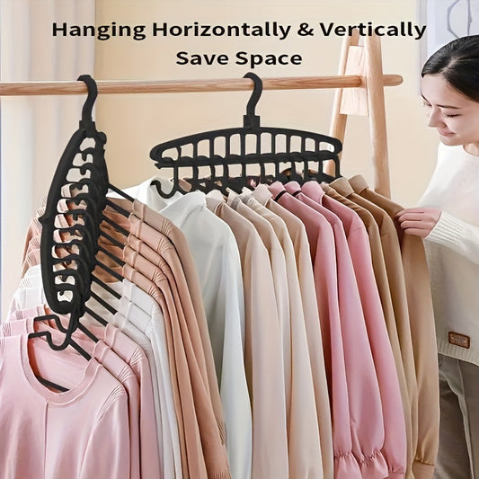 Versatile plastic travel hanger saves space with horizontal and vertical hanging capabilities.