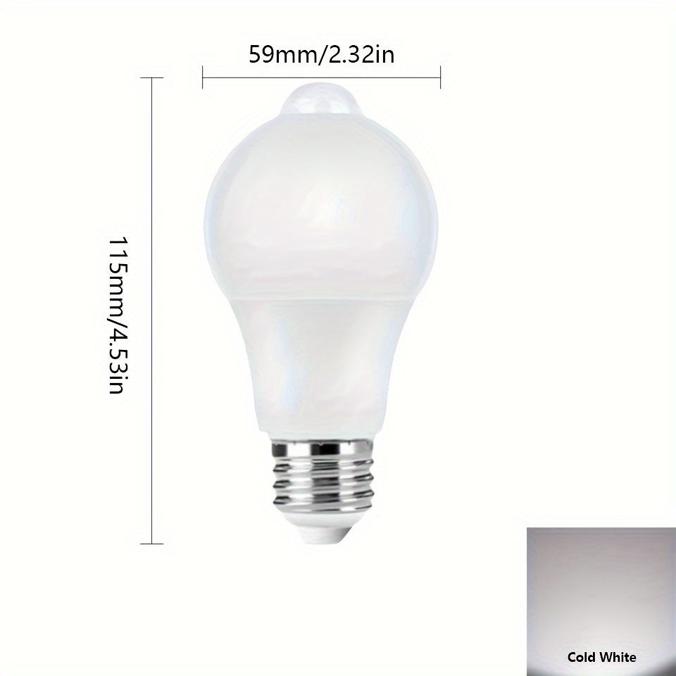 4pcs PIR motion sensor LED light bulbs with 220V E27 6W, 9W, 12W options for indoor security lighting in home, garage, and pathways.