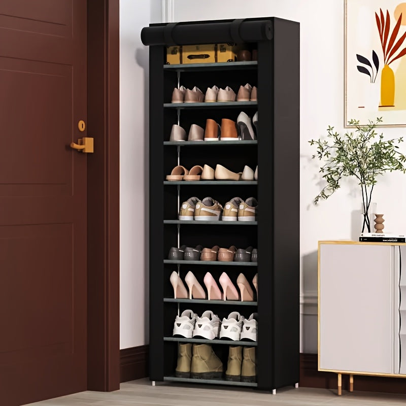 Simple Shoe Cabinet with 10 Layers and 9 Grids, Made of Non-woven Fabric, Dust-proof and Multi-functional Shoe Storage Solution for Household and Dormitories - Easily Assembled, Lockable, and Ideal for Large-capacity Storage in Bedrooms and Living Spaces.