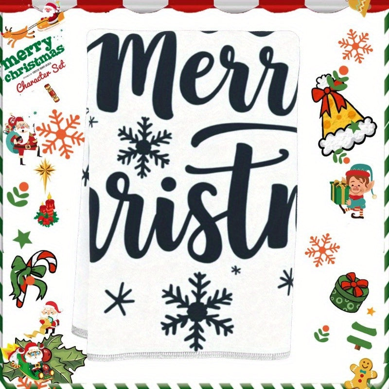 One piece of Christmas towels with measurements of 18 by 66.04 cm, adorned with festive Merry Christmas decorations and snowflakes, from JKBAE.