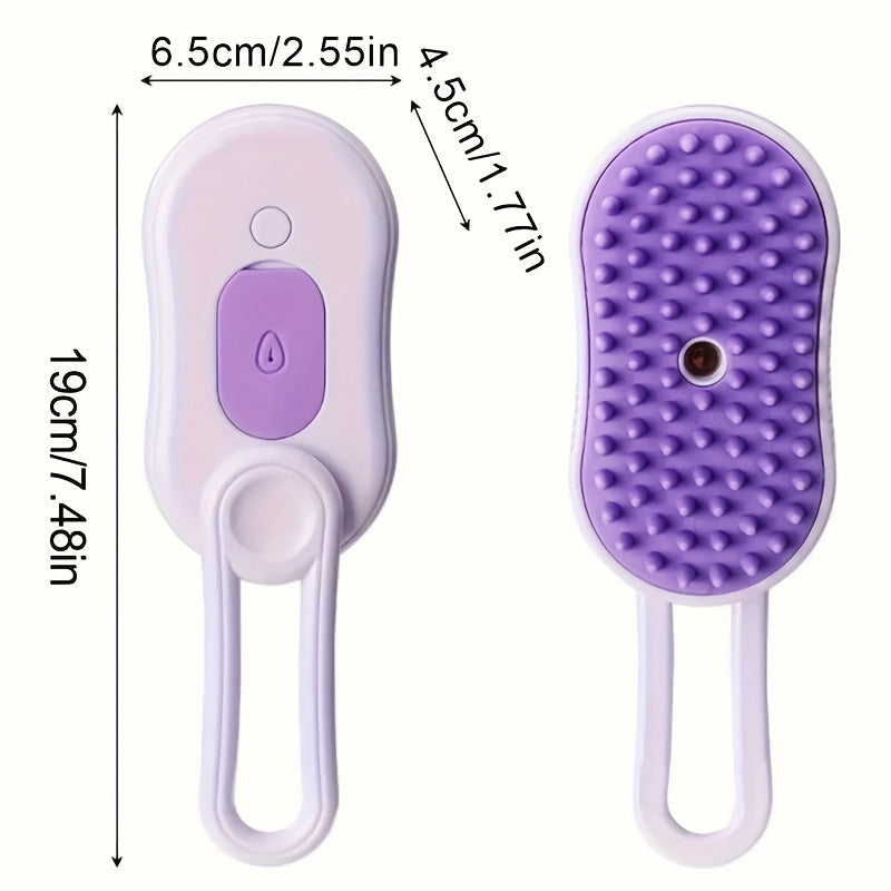 3-in-1 USB rechargeable steam pet brush for grooming with silicone bristles, suitable for long and short hair.