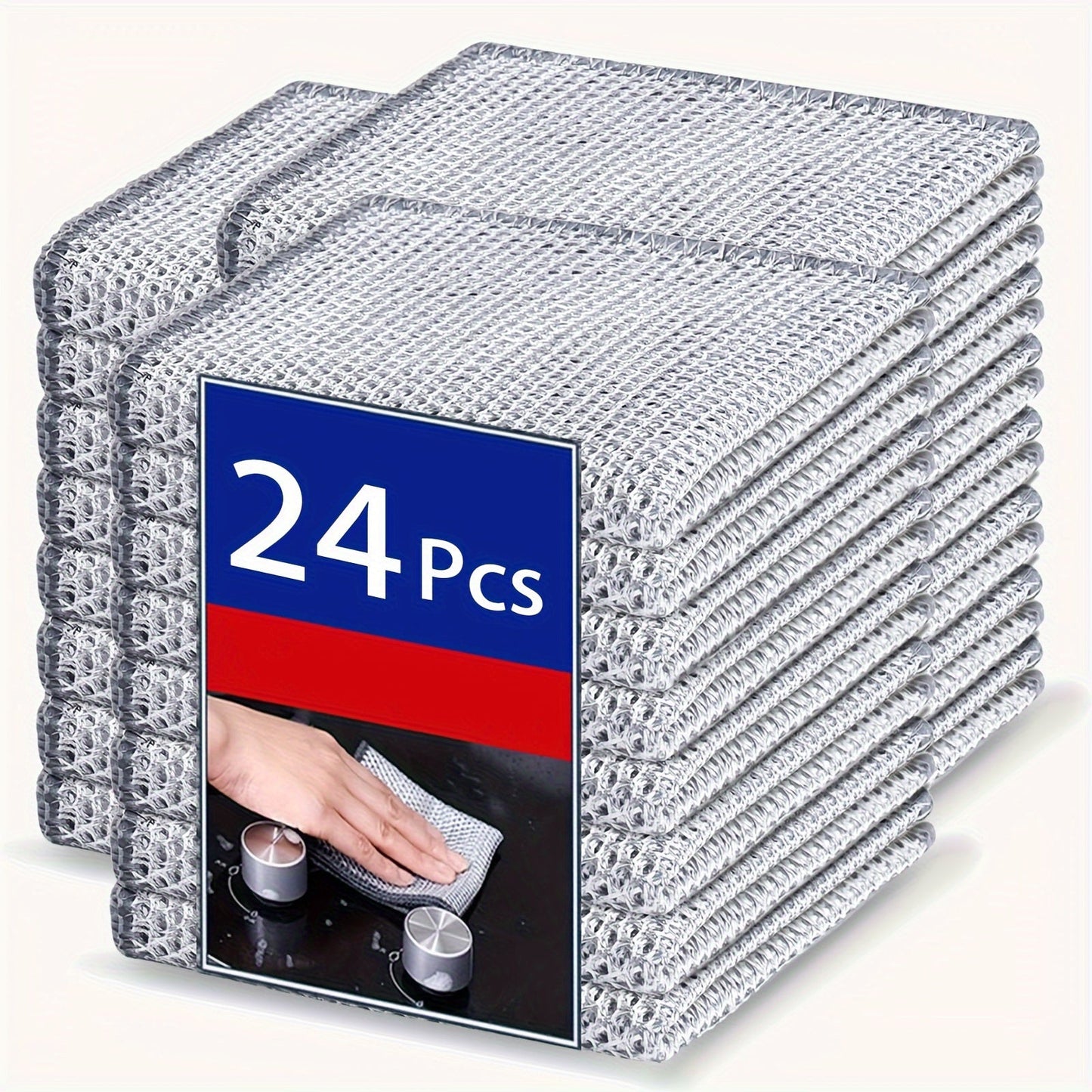 Miracle Cleaning Cloths in packs of 8, 16, 24, and 32 made of super durable mesh microfiber. These square cloths are low lint, made of knit fabric with a space theme design. Perfect for use in the living room, bedroom, bathroom, and kitchen. These cloths