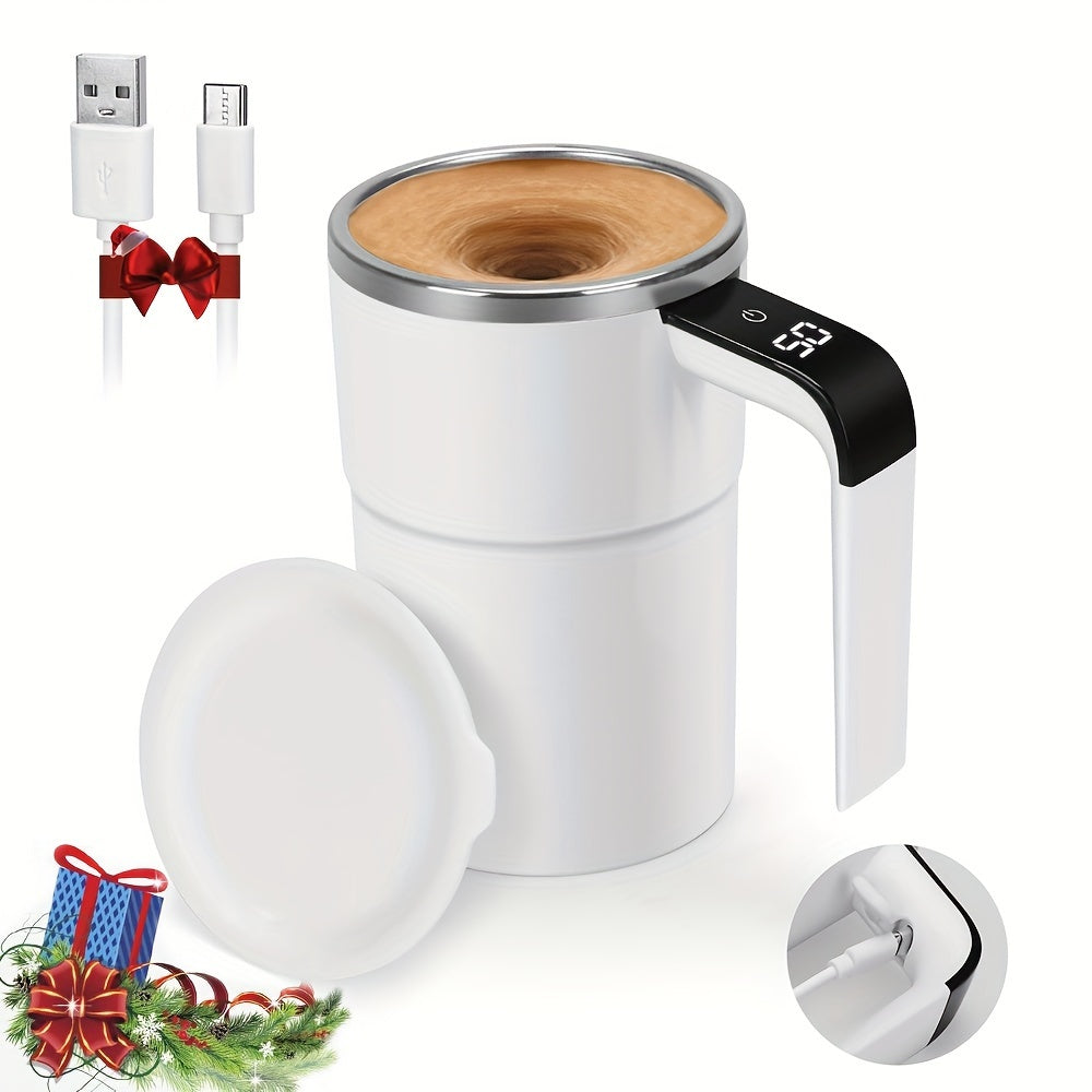 Portable 304 Stainless Steel Coffee Mug with Automatic Stirring and Temperature Display; USB Rechargeable for Home and Office Use.