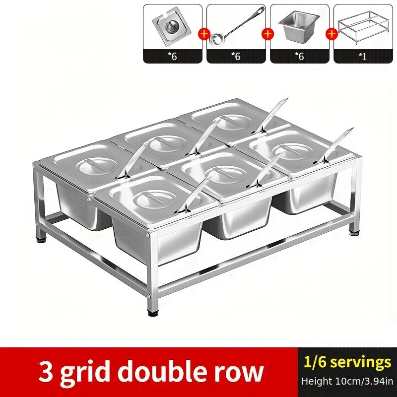 Stainless Steel Seasoning Box Set with Rack, Lid, and Spoon for Dressings, Sauces, Spices, and Garnishes. Rust-Resistant Organizer Stand with Integrated Rounded Corners. Perfect for Halloween and Christmas Parties in the Kitchen.