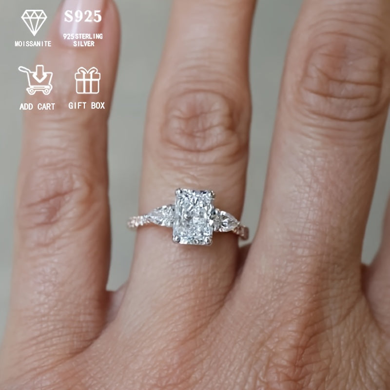 Beautiful 2ct Radiant Moissanite Engagement Ring - Made with Hypoallergenic S925 Sterling Silver, Ideal for Special Occasions like Weddings & Anniversaries, Comes with Certificate of Authenticity and Luxury Gift Packaging.