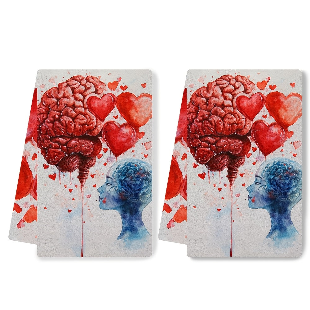 Valentine's themed kitchen towels with ultra soft fabric, highly absorbent and machine washable. Set of 2, each measuring 40.64x60.96 cm. Ideal for holiday decor and as dish hand towels.