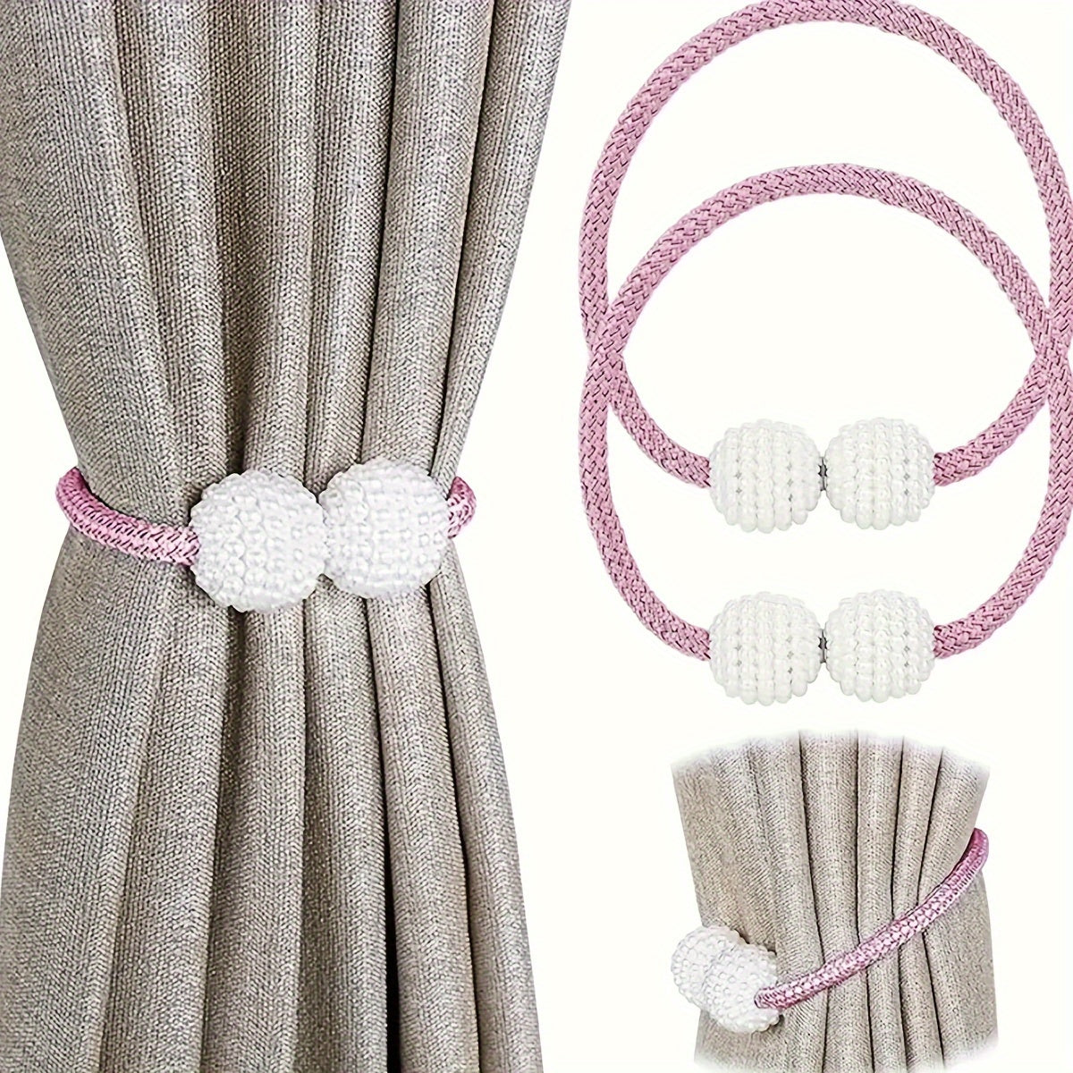 Two pieces of magnetic curtain tiebacks with a classic design, perfect for holding back curtains in a home, living room, bedroom, or office. Each tieback is 42.01 cm long.