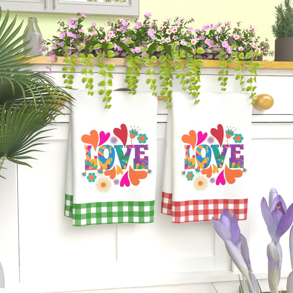 Two pieces of 45.72 x 66.04 cm Valentine Heart super soft towels that are highly absorbent and perfect for all season gatherings and gifts.